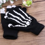 Windproof and thermal gloves, textile material, universal size, skeleton - bone design, black - white color